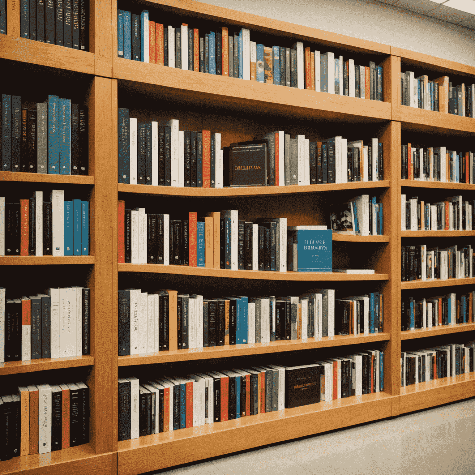 Stapel neuer Bücher verschiedener Genres in einer modernen Bibliotheksumgebung